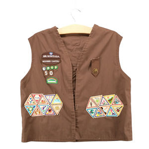 Girl Scout USA Hoosier Capital Uniform Vest Brown Actual 40x20.5 Vintage Patches